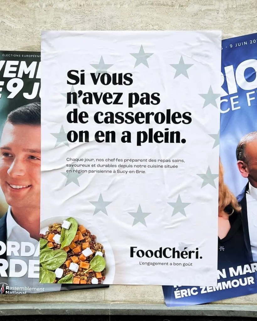 FoodCheri hacke les élections européennes avec une affiche "si vous n'avez pas de casseroles, on en a plein"